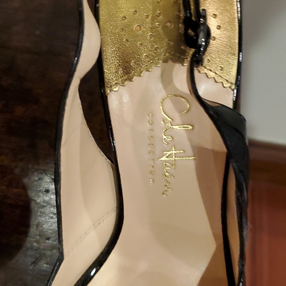 Cole Haan Nike Air Black Patent Open Toe Sling Bac - Picture 2 of 9